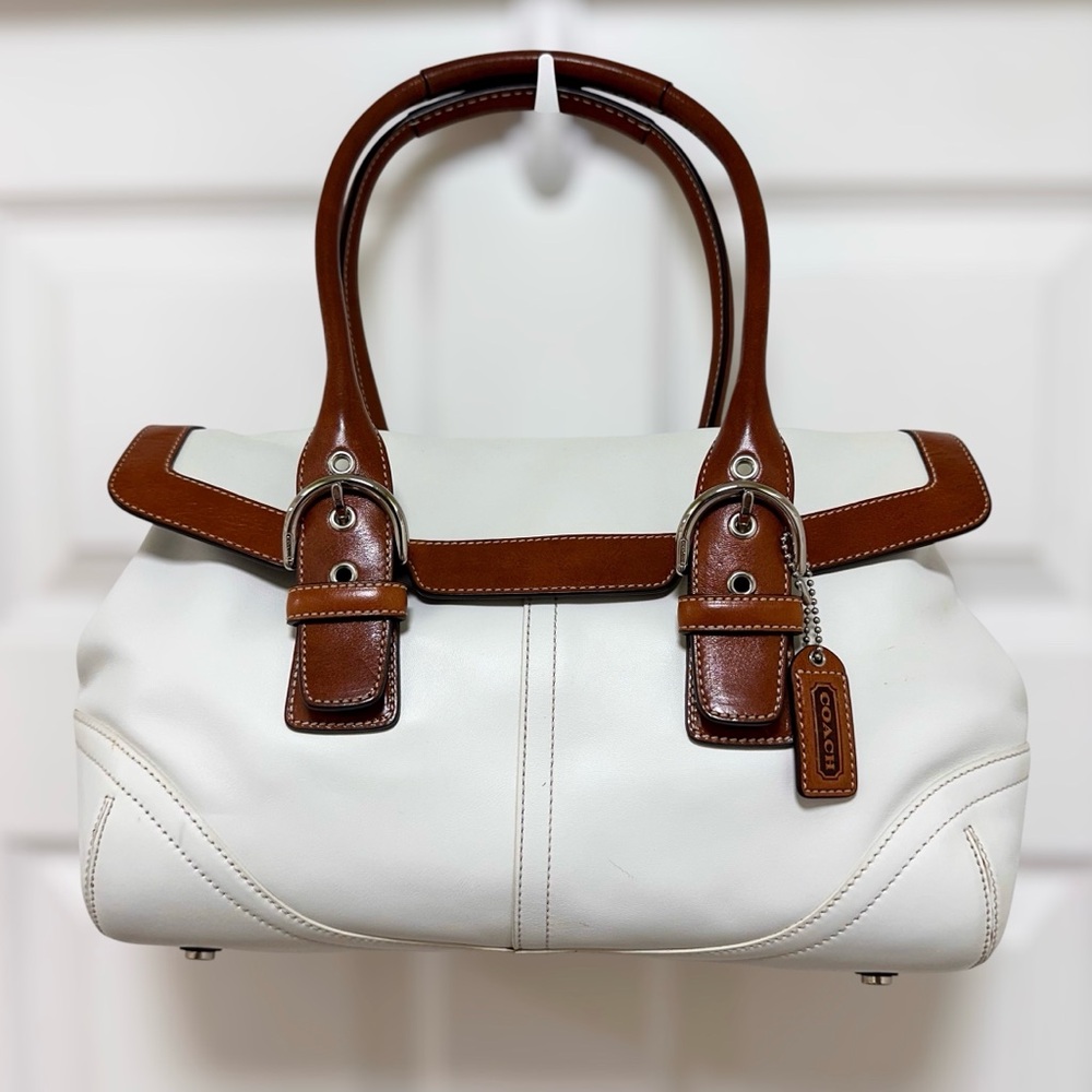 SOLD Coach Soho Hampton Leather Satchel White Brown Leather Vintage Y2K